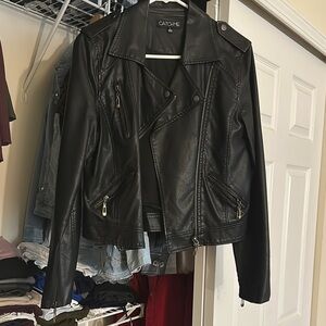 Black Women's Faux Leather Jacket - Excellent condition